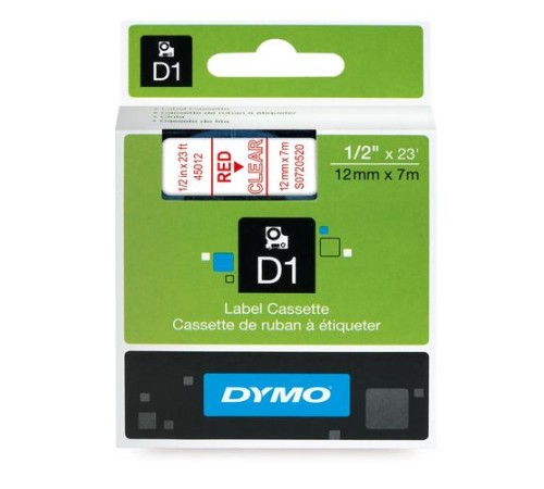 Картридж с лентой D1 для принтеров DYMO LabelManager 12 мм х 7 м, пластик, красный на прозрачном (Original)
