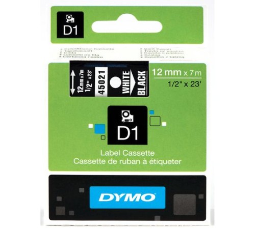 Картридж с лентой D1 для принтеров DYMO LabelManager 12 мм х 7 м, пластик, белый на черной ленте (Original)