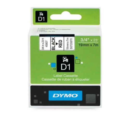 Картридж с лентой D1 для принтеров DYMO LabelManager 19 мм х 7м, черный на красной ленте (Original)