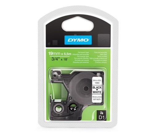 Картридж с полиэстровой лентой D1 для принтеров DYMO LabelManager 19мм х 5,5м, черный на белой ленте (Original)