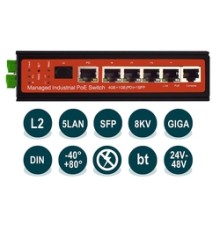 WI-PMS305GF-I Промышленный управляемый L2 коммутатор 4 PoE-out + 1 PoE-in + 1 SFP