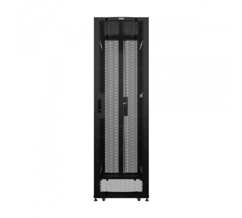 19" Напольный серверный шкаф NTSS DS 48U 800х1200 мм, двойные боковые стенки, панель потолка с 4-я вводами, дверь перфорированная, дверь перфорированная двухстворчатая, регулируемые опоры, ролики, заземление, черный RAL 9005