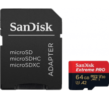 Карта памяти SanDisk Extreme Pro microSD UHS I Card 64GB for 4K Video on Smartphones, Action Cams & Drones 200MB/s Read, 90MB/s Write, Lifetime Warranty