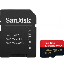 Карта памяти SanDisk Extreme Pro microSD UHS I Card 64GB for 4K Video on Smartphones, Action Cams & Drones 200MB/s Read, 90MB/s Write, Lifetime Warranty