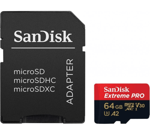 Карта памяти SanDisk Extreme Pro microSD UHS I Card 64GB for 4K Video on Smartphones, Action Cams & Drones 200MB/s Read, 90MB/s Write, Lifetime Warranty