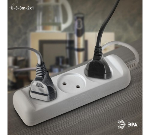 ЭРА Б0028355 Удлинитель U-3-3m-2x1 без заземления 3 гнезда 3 м {полипропилен, 2х1 мм2}