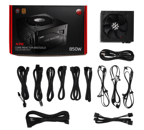 ADATA XPG CORE REACTOR 850 COREREACTOR850G-BKCEU 850 Вт, 80+ Gold, EPS12V, APFC, 20 + 4 pin, 4+4 pin x2 CPU, 12 SATA, 6+2 pin x4 PCI-E