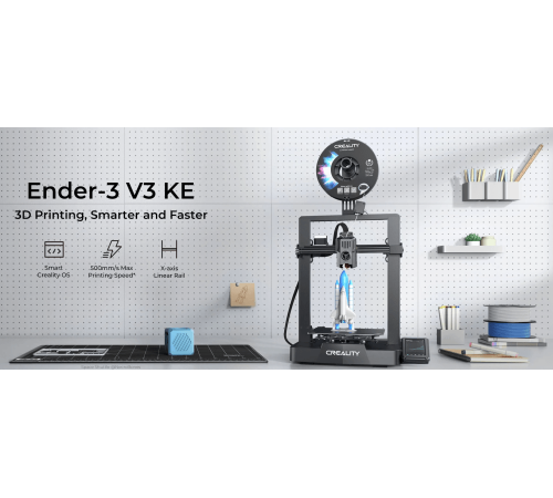3D принтер Creality Ender-3 V3 KE, размер печати 220x220x250mm, FDM, PLA/ABS/TPU(95A)/PETG/ASA, max 500 мм/с., датчик CR Touch (автоматическое выравнивание стола), Enternet, USB, Creality cloud APP (набор для сборки) 3D принтер Creality Ender-3 V3 KE, размер печати 220x220x250mm, FDM, PLA/ABS/TPU(95A)/PETG/ASA, max 500 мм/с., датчик CR Touch (автоматическое выравнивание стола), Enternet, USB, Creality cloud APP (набор для сборки)