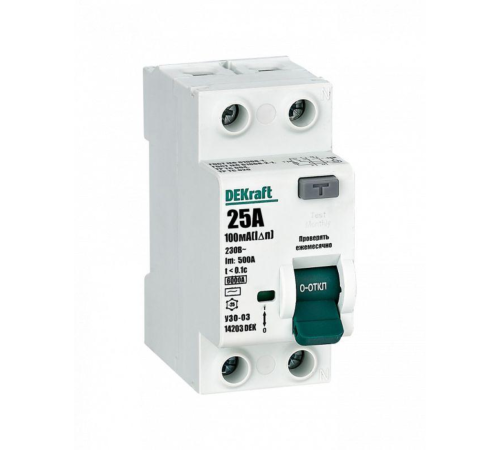 Выключатель дифференциального тока (УЗО) 2п 25А 10мА тип AC 6кА УЗО-03 DEKraft 14203DEK