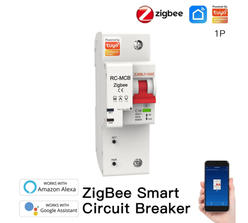 Выключатель MOES Zigbee circuit breaker 1P 16A ZCB-SC-1P16