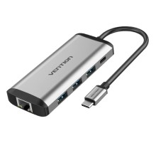 Мультифункциональный хаб Vention USB Type C 9 в 1 Мультифункциональный хаб Vention USB Type-C M/HDMI F+USB 3.0+TF F+SD F+RJ45+mini jack 3.5 mm F+USB Type-C F (THAHB)