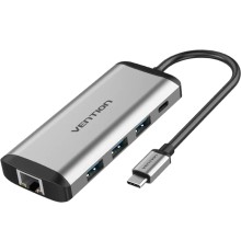 Мультифункциональный хаб Vention USB Type C 9 в 1 Мультифункциональный хаб Vention USB Type-C M/HDMI F+USB 3.0+TF F+SD F+RJ45+mini jack 3.5 mm F+USB Type-C F (THAHB)