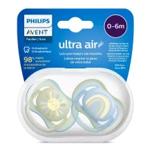 Пустышка ultra air, солнышко/радуга, для мальчиков, 0-6 мес., 2 шт. Philips SCF085/58