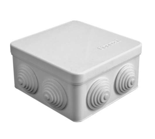 Коробка распределительная ОП 105х105х56мм IP54 7 выходов 4 гермоввода крышка защелкивающаяся сер. Ep