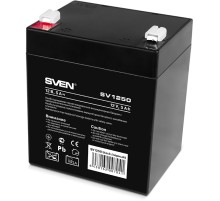 Батарея SVEN SV 1250 (12V 5Ah), напряжение 12В, емкость 5А*ч, макс. ток разряда 80А, макс. ток заряда 1.5А, свинцово-кислотная типа AGM, тип клемм F1 Sven SV-0222005