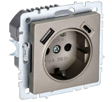 Розетка BRITE РЮш11-1-БрШ 16А с USB A+C 18Вт с заземл. защ. шторки шампань IEK BR-R14-16-U22-018-K37