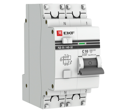 EKF DA32-10-30-pro Дифференциальный автомат АД-32 1P+N 10А/30мА (хар. C, AC, электронный, защита 270В) 4,5кА EKF PROxima EKF DA32-10-30-pro Дифференциальный автомат АД-32 1P+N 10А/30мА (хар. C, AC, электронный, защита 270В) 4,5кА EKF PROxima