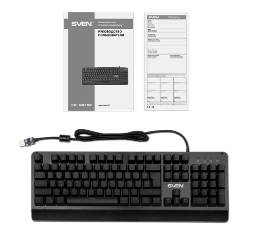 Механическая игровая клавиатура SVEN KB-G9700 (104 кл,+12Fn,RED switch, RGB, мет, корпус) Sven SV-015831