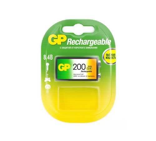 Аккумулятор GP 20R8H 9V NiMH 200mAh (1шт) Аккумулятор GP 20R8H 9V NiMH 200mAh (1шт)