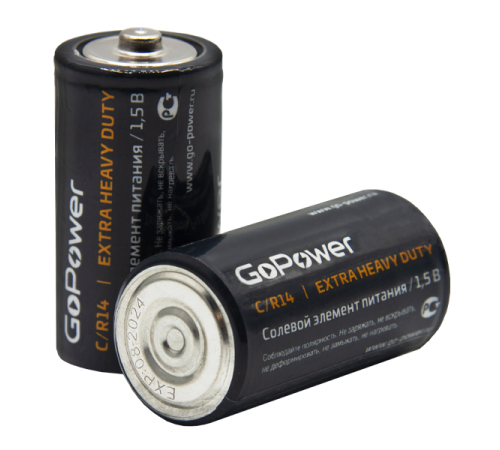 Батарейка GoPower R14 C Shrink 2 Heavy Duty 1.5V (2/24/288) Батарейка GoPower R14 C (00-00015596)