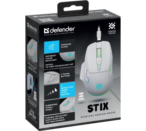 Мышка USB OPTICAL GAMING WHITE STIX GM-009  52009 DEFENDER