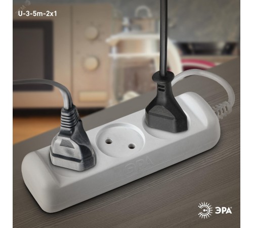 ЭРА Б0028356 Удлинитель U-3-5m-2x1 без заземления 3 гнезда 5 м {полипропилен, 2х1 мм2}