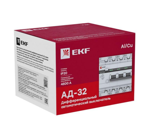 EKF DA32-63-30-4P-pro Дифференциальный автомат АД-32 3P+N 63А/30мА (хар. C, AC, электронный, защита 270В) 4,5кА EKF PROxima EKF DA32-63-30-4P-pro Дифференциальный автомат АД-32 3P+N 63А/30мА (хар. C, AC, электронный, защита 270В) 4,5кА EKF PROxima