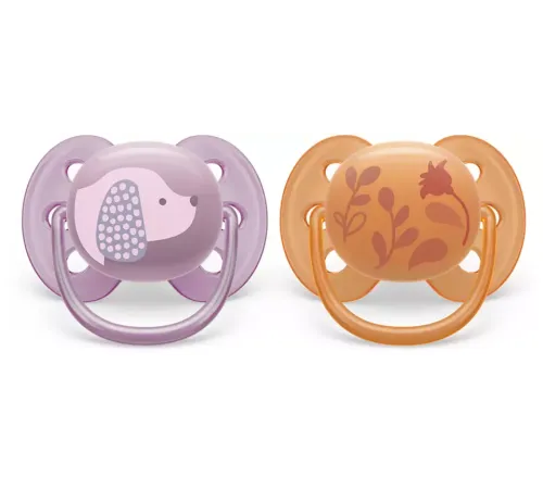 Пустышка ultra soft, собачка/цветочки, 6-18 мес., 2 шт. Philips Пустышка ultra soft, собачка/цветочки, 6-18 мес., 2 шт. (SCF091/18)