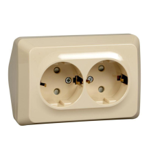 Systeme electric PA16-108K ЭТЮД O/У двойная угловая РОЗЕТКА с заземлением со шторками 16А, КРЕМОВЫЙ, Россия