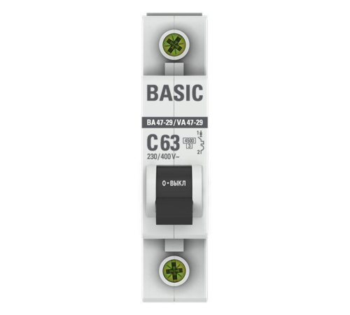 EKF mcb4729-1-63C Автоматический выключатель 1P 63А (C) 4,5кА ВА 47-29 EKF Basic EKF mcb4729-1-63C Автоматический выключатель 1P 63А (C) 4,5кА ВА 47-29 EKF Basic