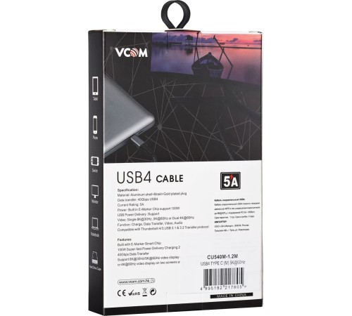 VCOM CU540M-1.2M Кабель USB4 TypeCM--TypeCM, 5K@60Hz, 40GBps, PD 100W, 5A, VCOM, 1.2м [CU540M-1.2M] (4895182217805)