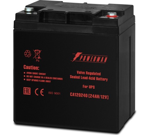 Батарея POWERMAN Battery CA12240, напряжение 12В, емкость 24Ач, макс. ток разряда 360А, макс. ток заряда 7.2А, свинцово-кислотная типа AGM, тип клемм M1, Д/Ш/В 166/126/174, 8.4 кг. Powerman CA12240/UPS (POWERMAN Battery 12V/24AH)
