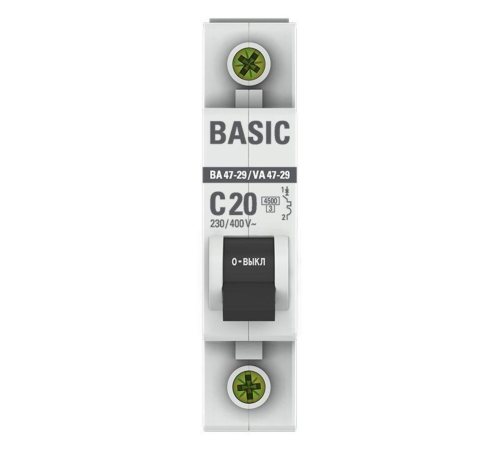 EKF mcb4729-1-20C Автоматический выключатель 1P 20А (C) 4,5кА ВА 47-29 EKF Basic EKF mcb4729-1-20C Автоматический выключатель 1P 20А (C) 4,5кА ВА 47-29 EKF Basic