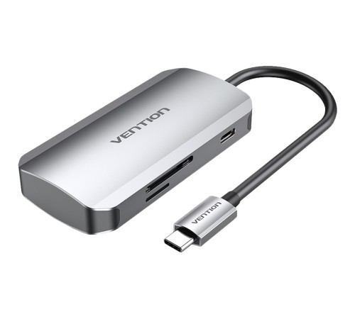 Мультифункциональный хаб Vention USB-C > USB 3.0x3/SD/TF/PD Мультифункциональный хаб Vention USB 3.1 M/USB 3.0 F x 3/USB Type C F/TF F/SD F (TNHHB)
