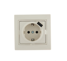 Розетка 1-м СП Mira 16А с заземл. + USB разъем крем. LEZARD 701-0303-181