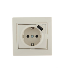 Розетка 1-м СП Mira 16А с заземл. + USB разъем крем. LEZARD 701-0303-181
