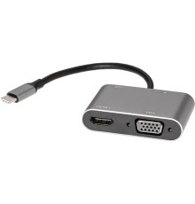 Адаптер USB Type-Cm-->VGA, HDMI 4k*30Hz, USB3.0, PD, Audio, iOpen (Aopen/Qust)<ACU4511> VCOM Адаптер-переходник AOpen/Qust USB 3.1 Type C M/HDMI F/VGA F/USB 3.0 Type A F/Jack 3.5 mm F (ACU4511)