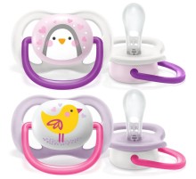 Пустышка ultra air Lime, Пингвин/Птичка, 0-6 мес, 2 шт, для девочек Philips SCF080/06