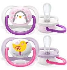 Пустышка ultra air Lime, Пингвин/Птичка, 0-6 мес, 2 шт, для девочек Philips SCF080/06
