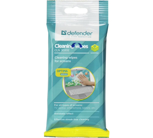 Defender Салфетки для экранов CLN 30202 Optima 20 шт,пакет с подвесом Defender 30202