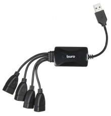 Разветвитель USB 2.0 Buro BU-HUB4-0.3-U2.0-Splitter 4порт. черный