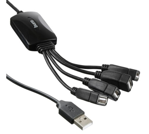 Разветвитель USB 2.0 Buro BU-HUB4-0.3-U2.0-Splitter 4порт. черный
