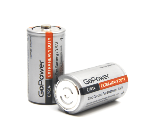Батарейка GoPower R14 C Shrink 2 Heavy Duty 1.5V (2/24/288) Батарейка GoPower R14 C (00-00015596)