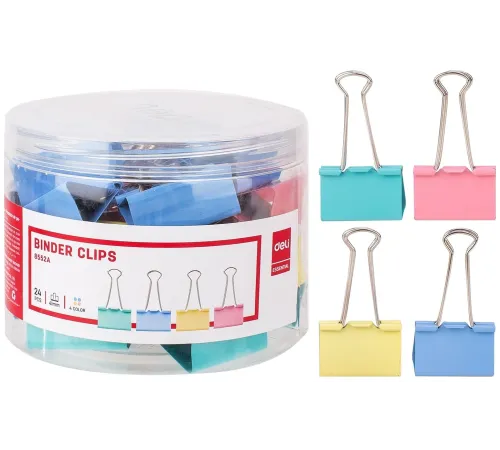 Зажимы Deli E8552A металл 41мм ассорти (упак.:24шт) пластиковая коробка