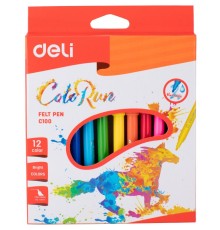 Фломастеры Deli EC10000 ColoRun Вентилируемый 12цв. коробка с европодвесом
