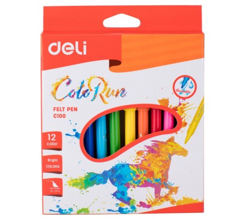 Фломастеры Deli EC10000 ColoRun Вентилируемый 12цв. коробка с европодвесом