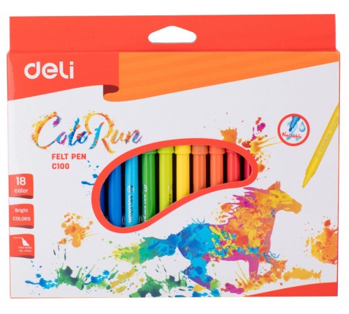 Фломастеры Deli EC10010 ColoRun Вентилируемый 18цв. коробка с европодвесом