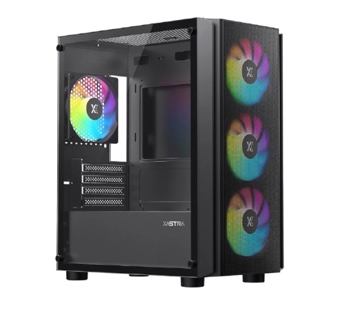 XASTRA Корпус A402M 4FRGB Black mATX/Mesh/full-size TG/4x120mm FRGB fans/ A402M-4FC12F-BK