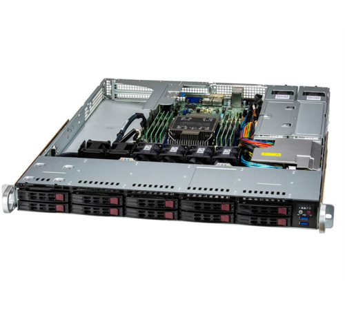 Сервер Supermicro SuperServer UP 1U WIO X13SEW-F,  noCPU(1)4th/5th Gen/ 300W TDP/no DIMM(8)/10x SATA/SAS/ 2x1Gb/ SFT-DCMS-SINGLE/2x 860W/ 1st config