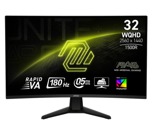 Монитор MSI 32CQ6F 31.5" 16:9 WQHD(2560x1440) Rapid VA Curve 1500R,DisplayHDR 400, 0,5ms(GTG), 3500:1, 100M:1,400nits, 178/178, 2xHDMI 2.0, 1xDP 1.4, Tilt, VESA, 180HZ, Black, 1y war-ty